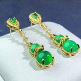 Green Jade Zircon Emerald Gourd Drop Dangle Earring for Women
