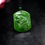 Green Jade Wolf Head Pendant Necklace Chinese Hand-Carved Amulet