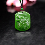 Green Jade Wolf Head Pendant Necklace Chinese Hand-Carved Amulet