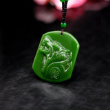 Green Jade Wolf Head Pendant Necklace Chinese Hand-Carved Amulet