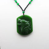 Green Jade Wolf Head Pendant Necklace Chinese Hand-Carved Amulet