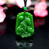 Green Jade Zodiac Dog Pendant Necklace Chinese Jewelry Hand-Carved Jadeite Charm