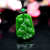 Green Jade Zodiac Dog Pendant Necklace Chinese Jewelry Hand-Carved Jadeite Charm