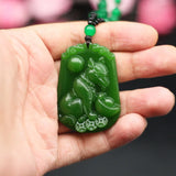 Green Jade Zodiac Dog Pendant Necklace Chinese Jewelry Hand-Carved Jadeite Charm