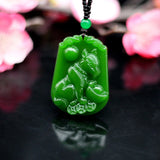 Green Jade Zodiac Dog Pendant Necklace Chinese Jewelry Hand-Carved Jadeite Charm
