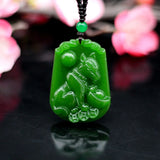 Green Jade Zodiac Dog Pendant Necklace Chinese Jewelry Hand-Carved Jadeite Charm