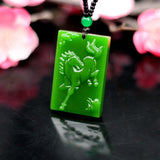 Green Jade Zodiac Horse Pendant Necklace Jadeite Jewelry