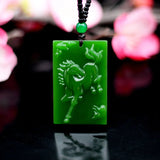 Green Jade Zodiac Horse Pendant Necklace Jadeite Jewelry