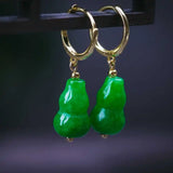 Natural Green Jadeite Jade Earring Gourd Pendant Accessories Party