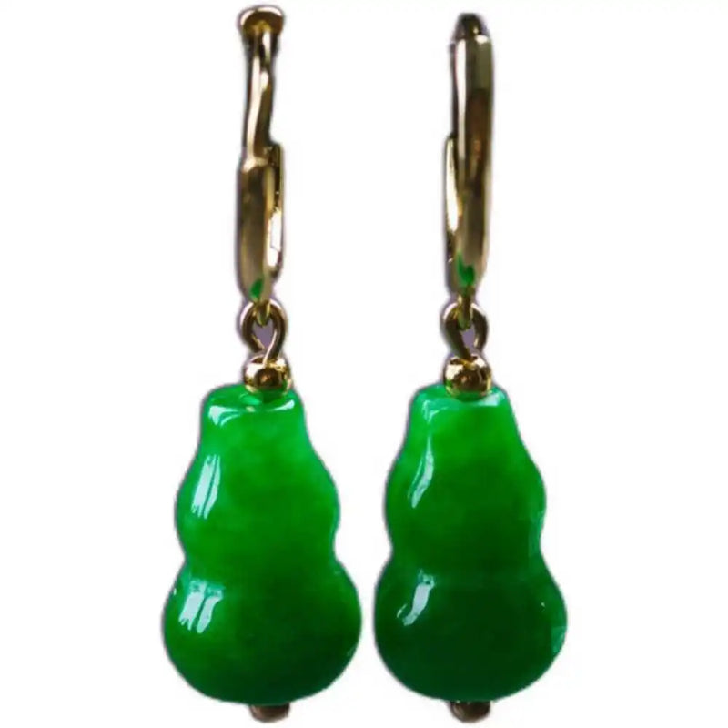 Natural Green Jadeite Jade Earring Gourd Pendant Accessories Party