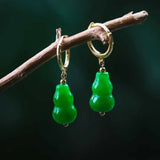 Natural Green Jadeite Jade Earring Gourd Pendant Accessories Party
