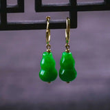 Green Jadeite Jade Earring Gourd Pendant - FOOL'S Lucky Hook
