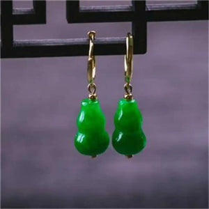 Green Jadeite Jade Earring Gourd Pendant - FOOL'S Lucky Hook
