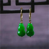 Green Jadeite Jade Earring Gourd Pendant - FOOL'S Lucky Hook