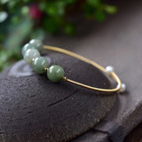Green Jades Stone Beads Bracelet Pearl 14K Filled Wire Bangle DIY Jewelry