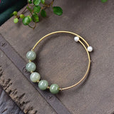 Green Jades Stone Beads Bracelet Pearl 14K Filled Wire Bangle DIY Jewelry