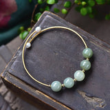 Green Jades Stone Beads Bracelet Pearl 14K Filled Wire Bangle DIY Jewelry