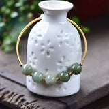 Green Jades Stone Beads Bracelet Natural Pearl Wire Bangles