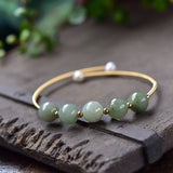 Green Jades Stone Beads Bracelet Natural Pearl Wire Bangles