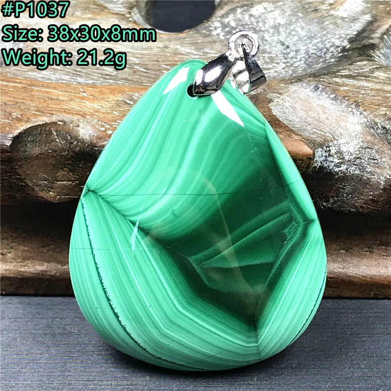 Green Malachite Chrysocolla Pendant 38x30x8mm Silver Jewelry