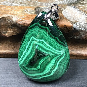 Malachite Chrysocolla Pendant Healing Luck Gift Crystal Stone Silver Jewelry