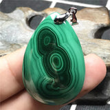 Green Malachite Chrysocolla Stone Pendant Jewelry Silver Crystal 37x25x9mm