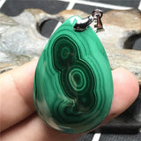 Green Malachite Chrysocolla Stone Pendant Jewelry Silver Crystal 37x25x9mm
