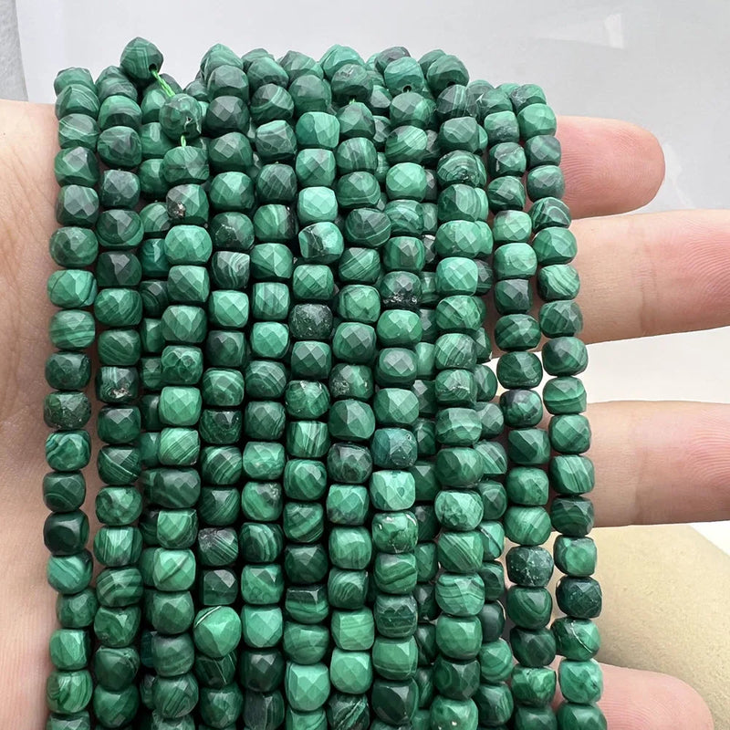 Natural Green Malachite Cube Cut Stone Beads Strands Jewelry Making DIY