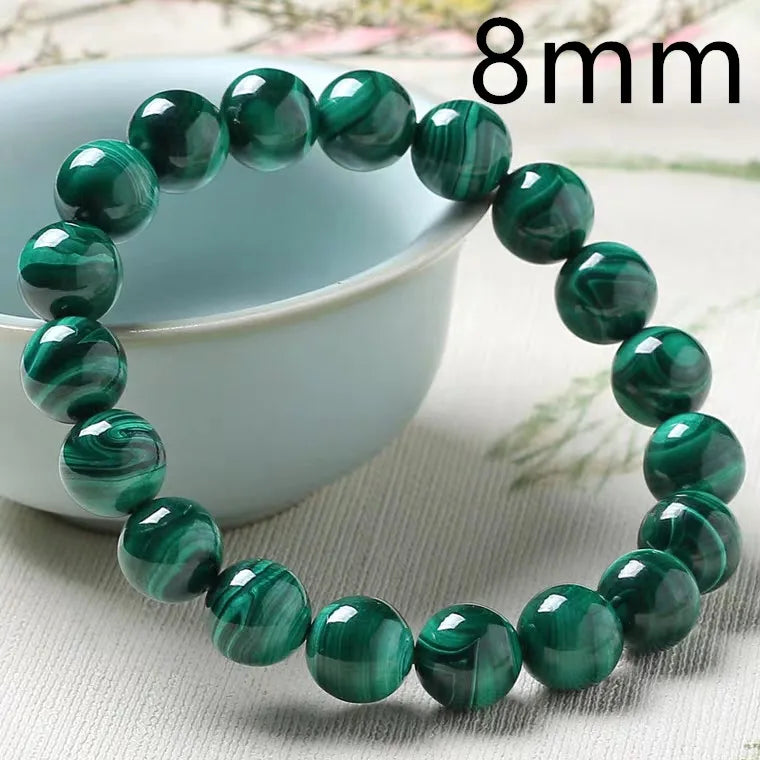 Natural Green Malachite Round Beads Bracelet Stretch Jewelry 8mm 10mm 12mm 14mm