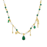 Green Malachite Stone Beads Pearl Tassel Necklace Zircon Pendant