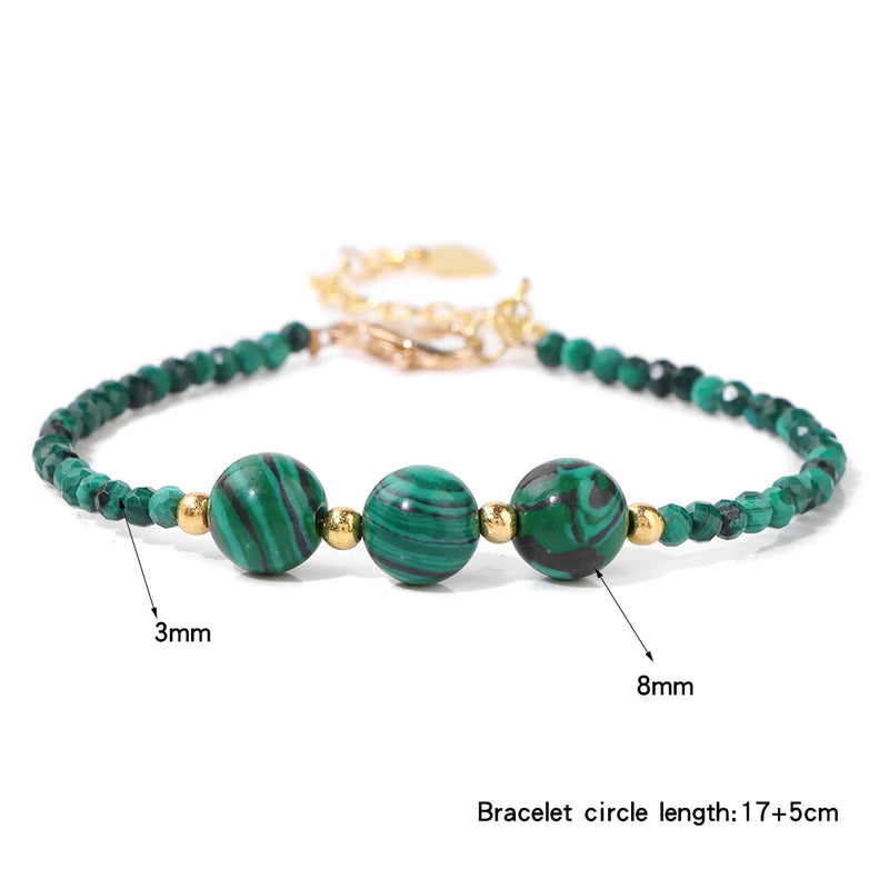 Small Green Malachite Stone Bracelet 3mm Faceted Beads OT Buckle Reiki Healing