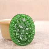 Green Money Dragon Jade Pendant Necklace Chinese Hand-Carved