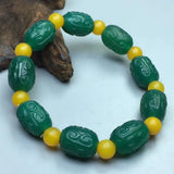 Natural Green Agate Carved Bucket Bead Bracelet