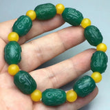 Natural Green Agate Carved Bucket Bead Bracelet