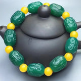 Natural Green Agate Carved Bucket Bead Bracelet