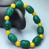 Natural Green Agate Carved Bucket Bead Bracelet