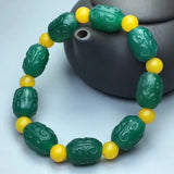 Natural Green Agate Carved Bucket Bead Bracelet