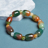 Green Peacock Agates Bracelet Drum Barrel Shape Jade Beads Bangles