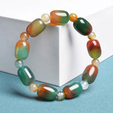 Green Peacock Agates Bracelet Drum Barrel Shape Jade Beads Bangles