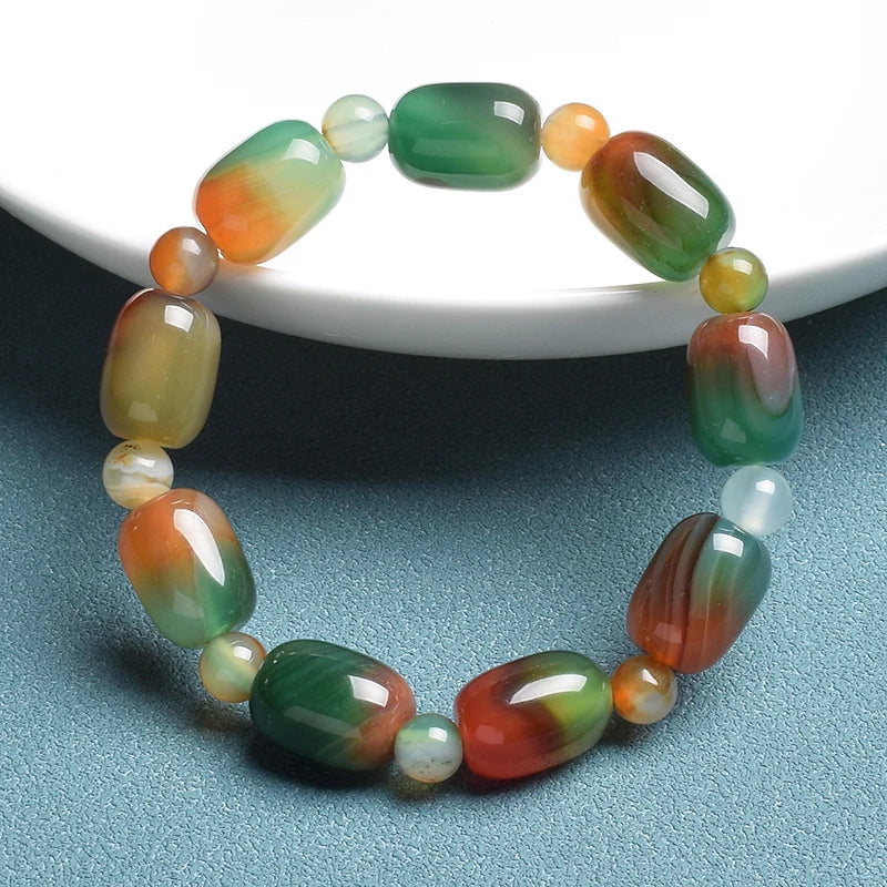 Green Peacock Agates Bracelet Drum Barrel Shape Jade Beads Bangles