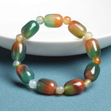 Green Peacock Agates Bracelet Drum Barrel Shape Jade Beads Bangles
