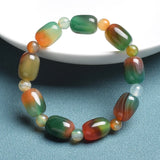 Green Peacock Agates Bracelet Drum Barrel Shape Jade Beads Bangles