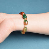 Green Peacock Agates Bracelet Drum Barrel Shape Jade Beads Bangles