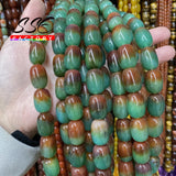 Green Peacock Agate Drum Barrel Shape Beads 15 Inches