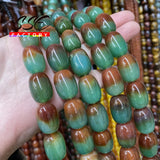 Green Peacock Agate Drum Barrel Shape Beads 15 Inches