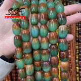 Green Peacock Agate Drum Barrel Shape Beads 15 Inches