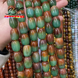 Green Peacock Agate Drum Barrel Shape Beads 15 Inches