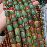 Green Peacock Agate Drum Barrel Shape Beads 15 Inches