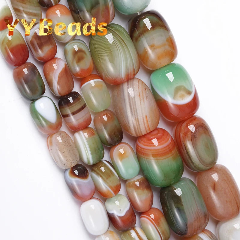 Green Peacock Stripe Agates Drum Barrel Beads for DIY Bracelet