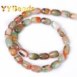 Green Peacock Stripe Agates Drum Barrel Beads for DIY Bracelet